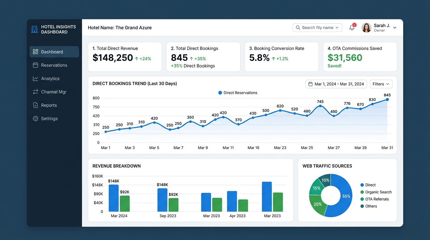 JRB TRUSTED Hotel Dashboard Analytics Mockup